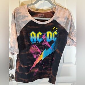 Girls XXL AC/DC 3/4 Length Sleeve Custom Bleach Dye Tee